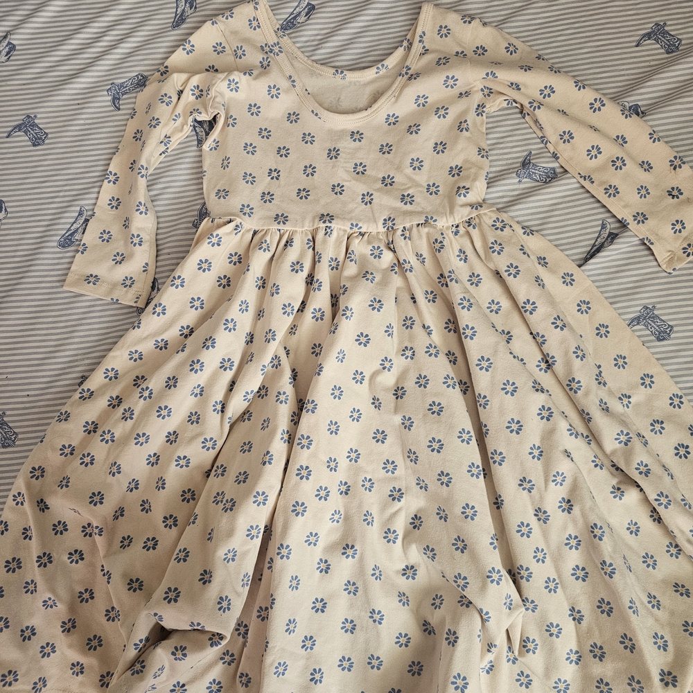 Alice & Ames Cream and Blue Floral Kids Dress